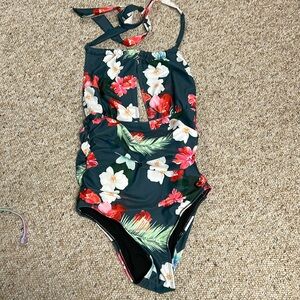 B2PRITY Monokini Floral Floral Halter Top Neck Tie Slimming One Piece Swim M